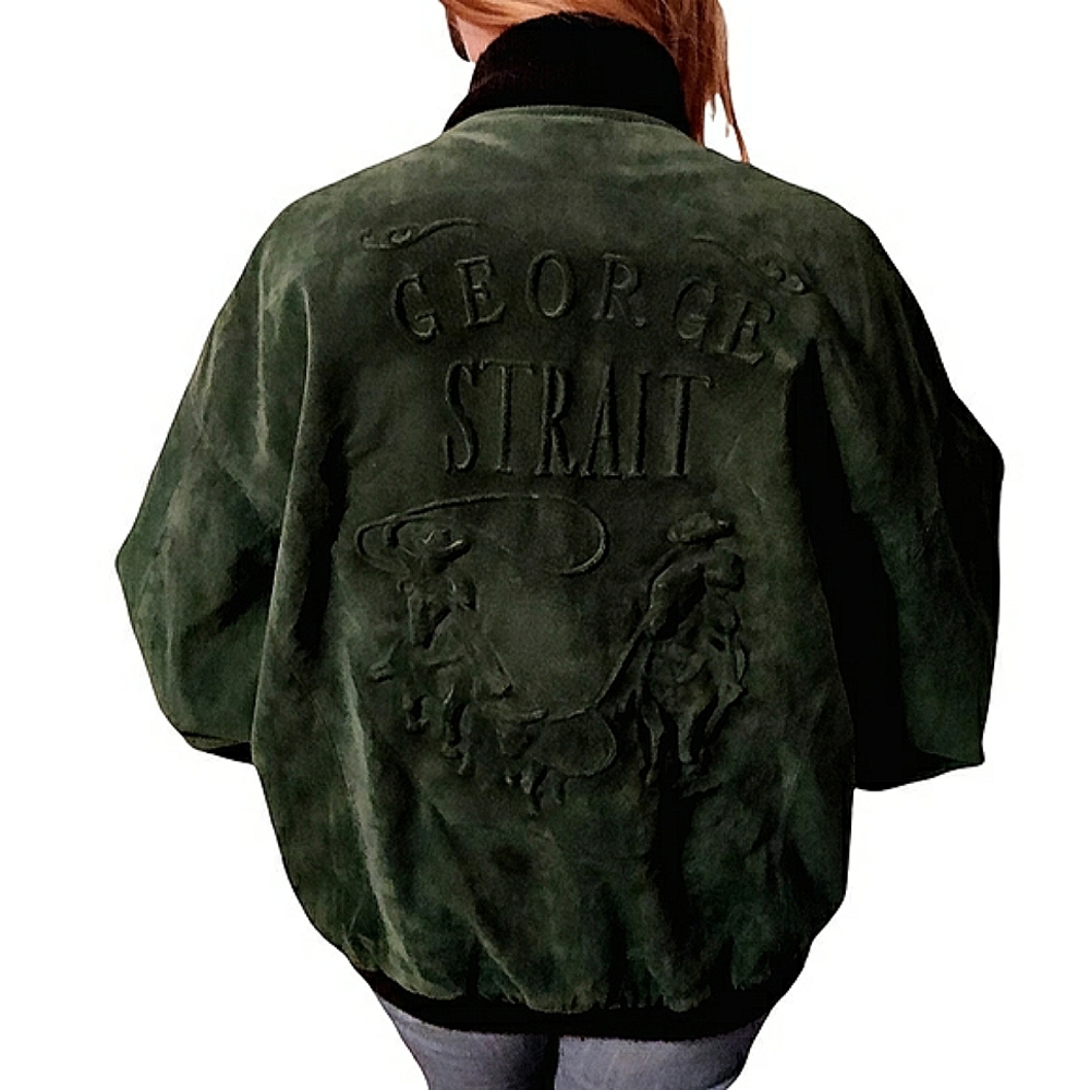 Vintage George Strait 80's Country Suede Leather Letterman Bomber Jacket Unisex - Picture 2 of 16
